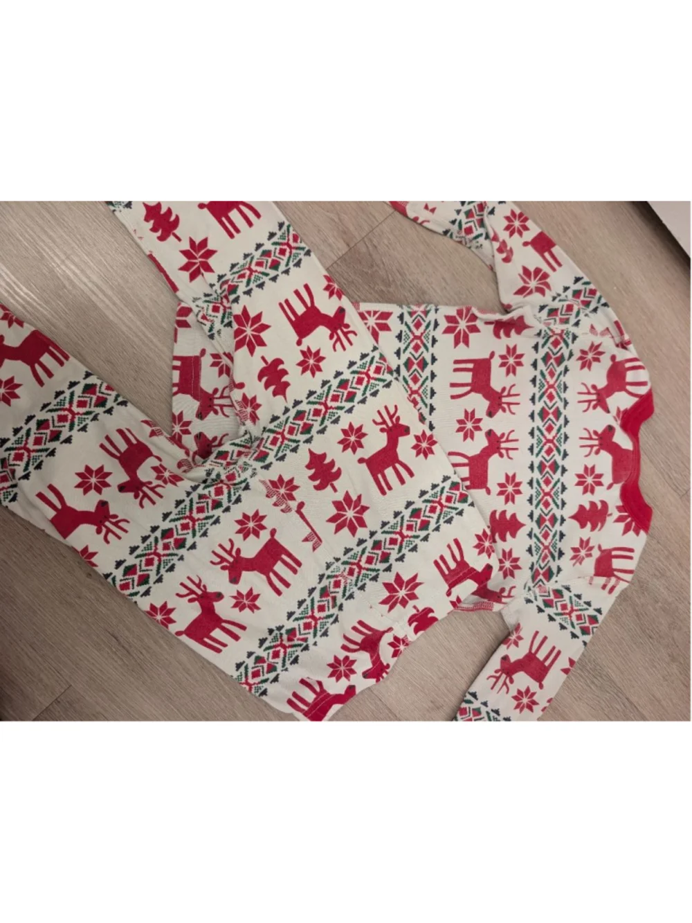 Kids Hanna Andersson Pajama Set 6-7 White Red Christmas Reindeer